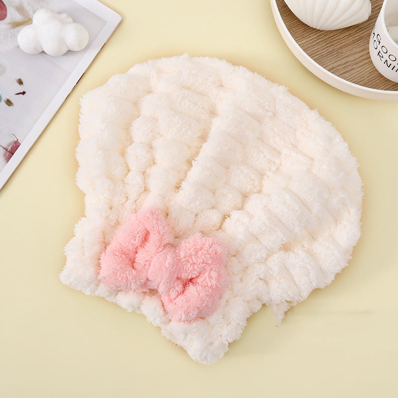 Super Absorbent Hair Towel Wrap for Wet Hair,Microfiber Hair Drying with Caps Bow Design - Cloud White - image 11