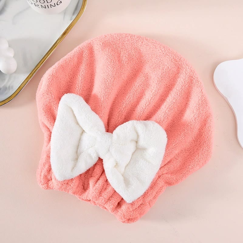 Super Absorbent Hair Towel Wrap for Wet Hair,Microfiber Hair Drying with Caps Bow Design - Brogue Pink - image 7
