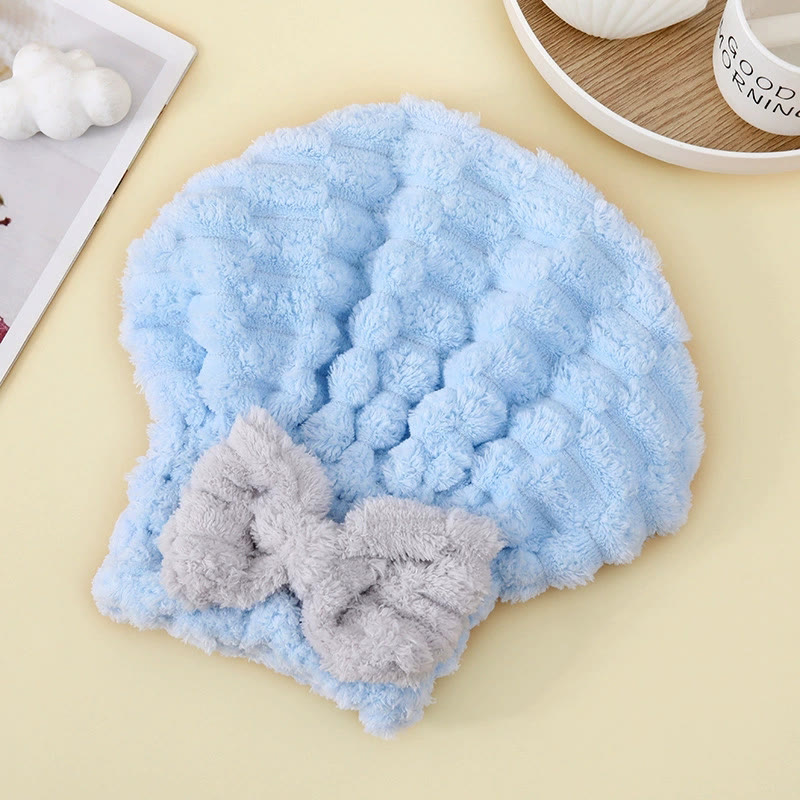 Super Absorbent Hair Towel Wrap for Wet Hair,Microfiber Hair Drying with Caps Bow Design - Cloud Blue - image 13