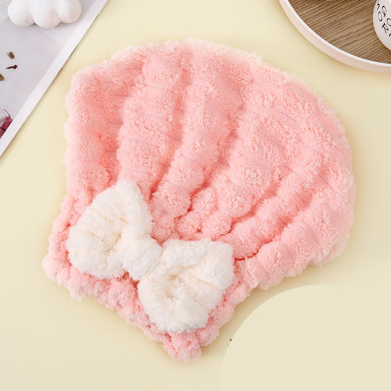 Super Absorbent Hair Towel Wrap for Wet Hair,Microfiber Hair Drying with Caps Bow Design - Cloud Pink - image 12