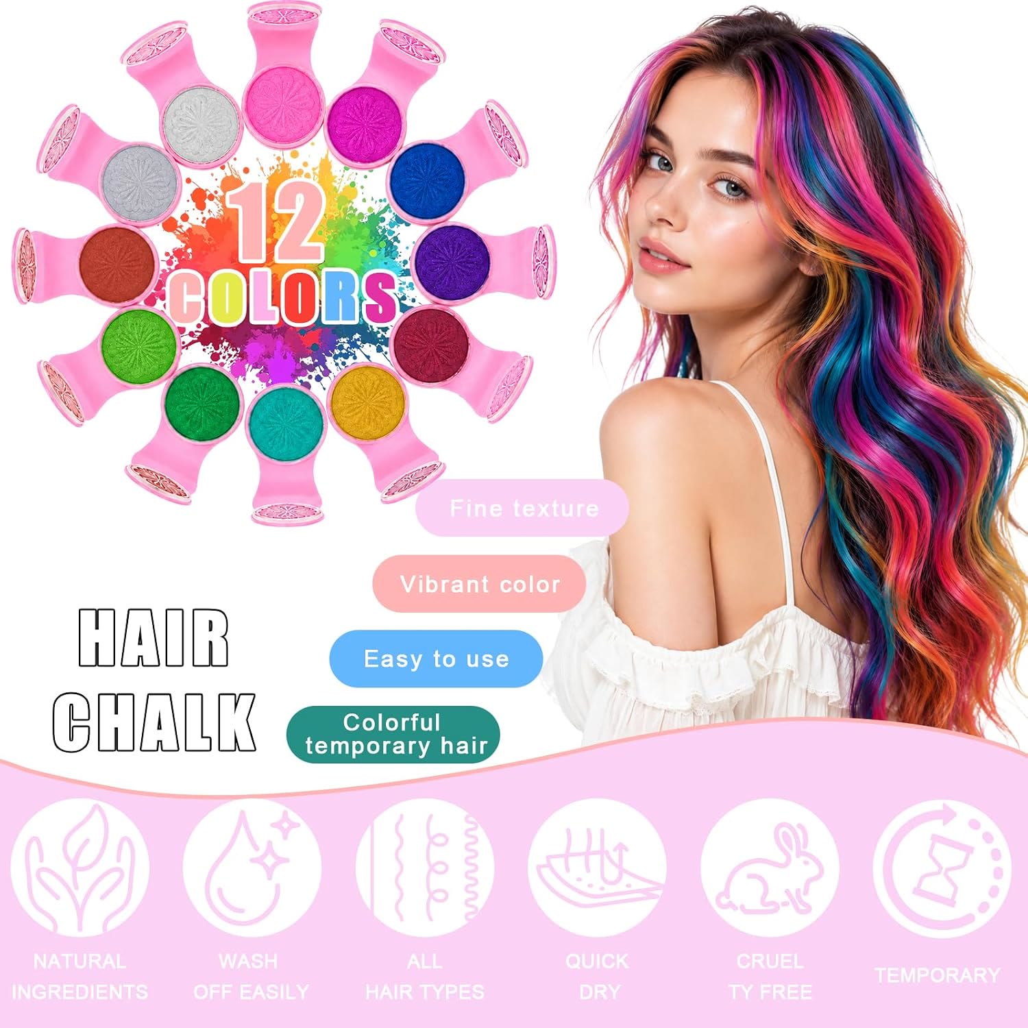 12 Colors Temporary Hair Chalk Set, Washable Hair Color Powder for Hair, - 12 Colors - 3PCS - image 1