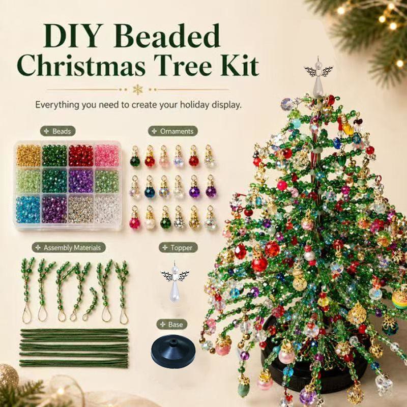 DIY Beaded Christmas Tree Kit, Hand‑Made Mini Crystal Bead Xmas Tree Craft Set - image 1