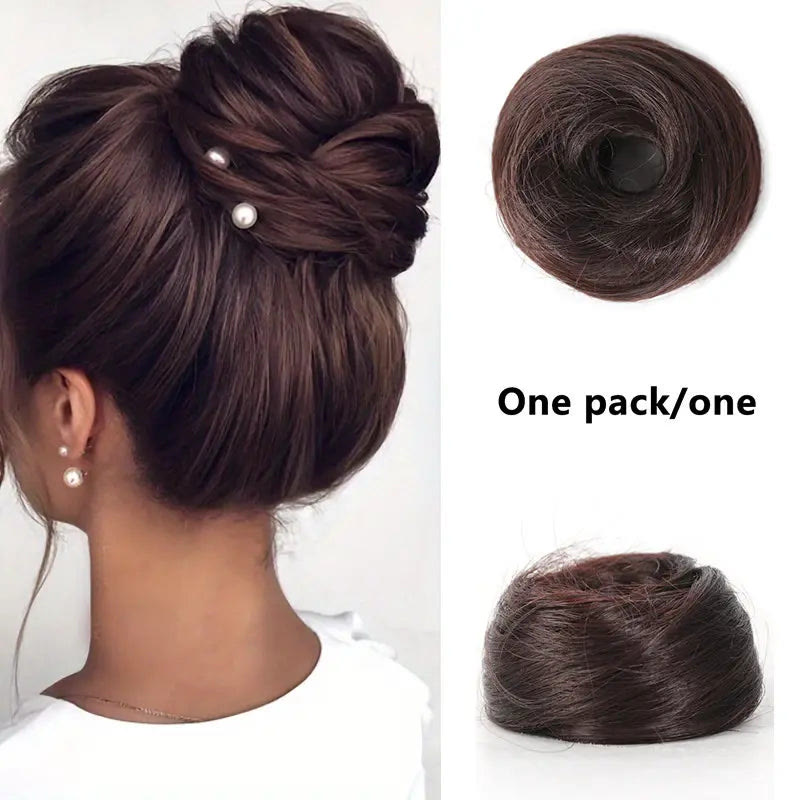 Synthetic Messy Bun Hair Piece forWomen Curly Updo Scrunchie Extension for Instant Volume and a High Crown - Dark Brown Mixed Dark Auburn - 3PCS - image 10