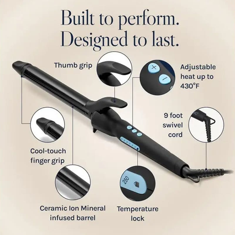  Long Barrel Curling Iron - Hair Curler Adjustable Heat Settings Effortless Voluminous Curls & Waves  - Black - US(1.25-inch) - 2PCS - image 3