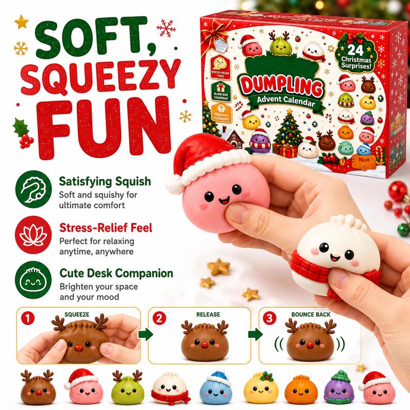 2026 Dumpling Squishy Advent Calendar - Indoor Recreation Stress Relief Toy, 24 Surprise Kawaii Mini Food Squishy Figures, Cute Christmas Countdown Holiday Gift - image 3