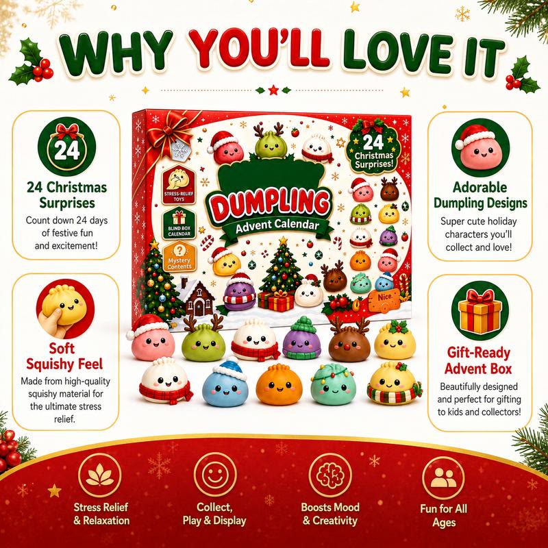2026 Dumpling Squishy Advent Calendar - Indoor Recreation Stress Relief Toy, 24 Surprise Kawaii Mini Food Squishy Figures, Cute Christmas Countdown Holiday Gift - image 2