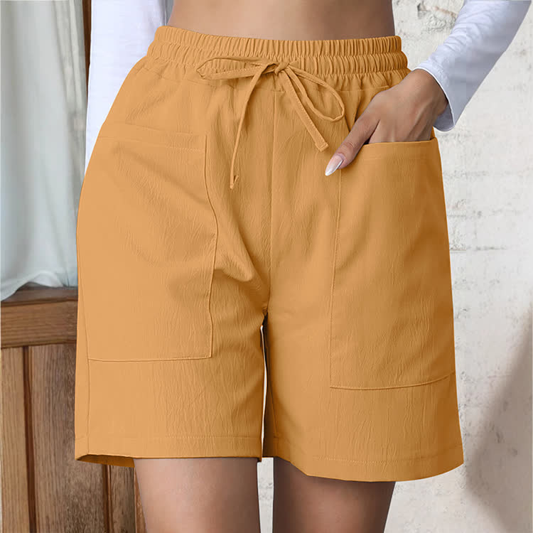 Cozy Solid Texture Large Pockets Short Pants  - Yellow - 2XL - image 11