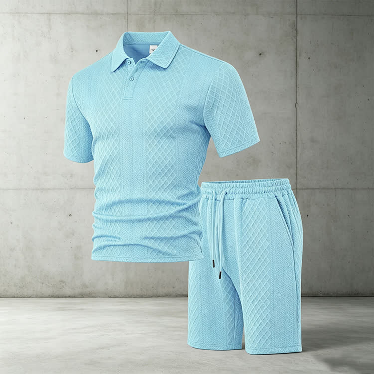 Solid texture Short-sleeve Polo Shirt & Shorts 2-piece Set - image 15