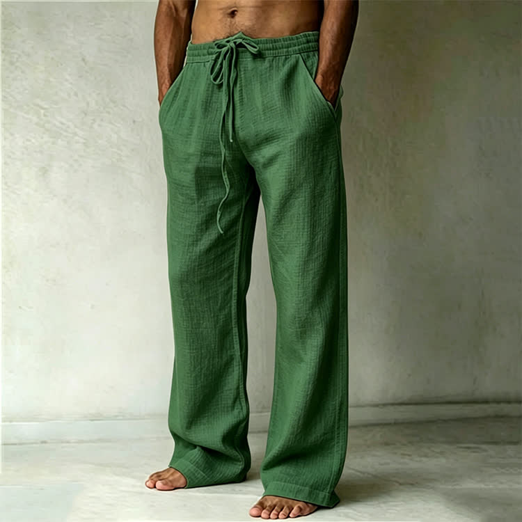 Cozy Solid Drawstring Tie Pocket Straight Leg Trousers - Green - 4XL - image 15