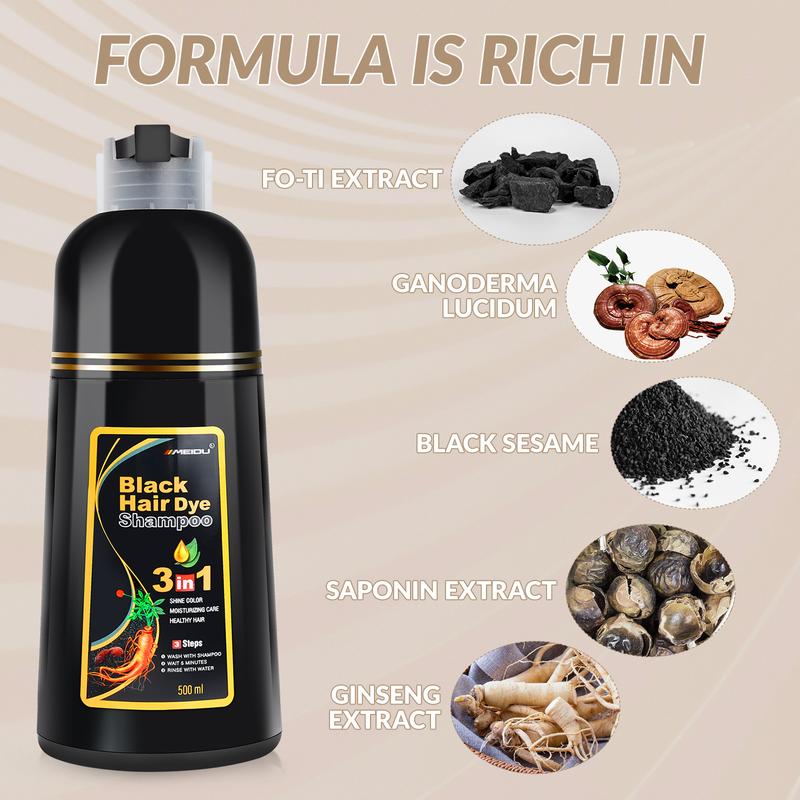 3-in-1 Multicolor Instant Hair Dye Shampoo, Herbal Ammonia-Free Semi-Permanent No Bleach Hair Coloring for Gray Coverage