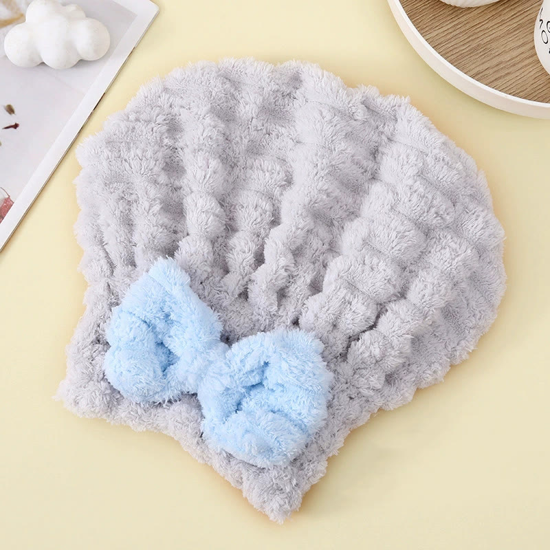 Super Absorbent Hair Towel Wrap for Wet Hair,Microfiber Hair Drying with Caps Bow Design - Cloud Gray - image 14