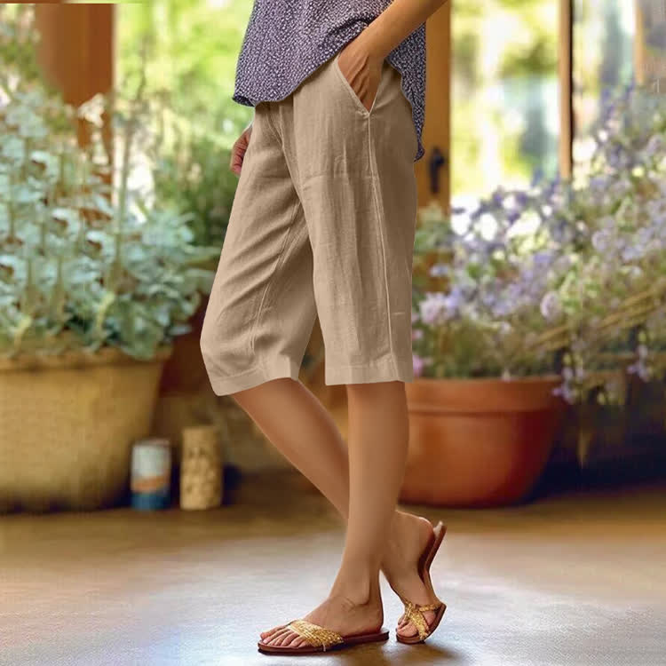 Cozy Solid Pocket Mid Short Pants  - Khaki - 2XL - image 9