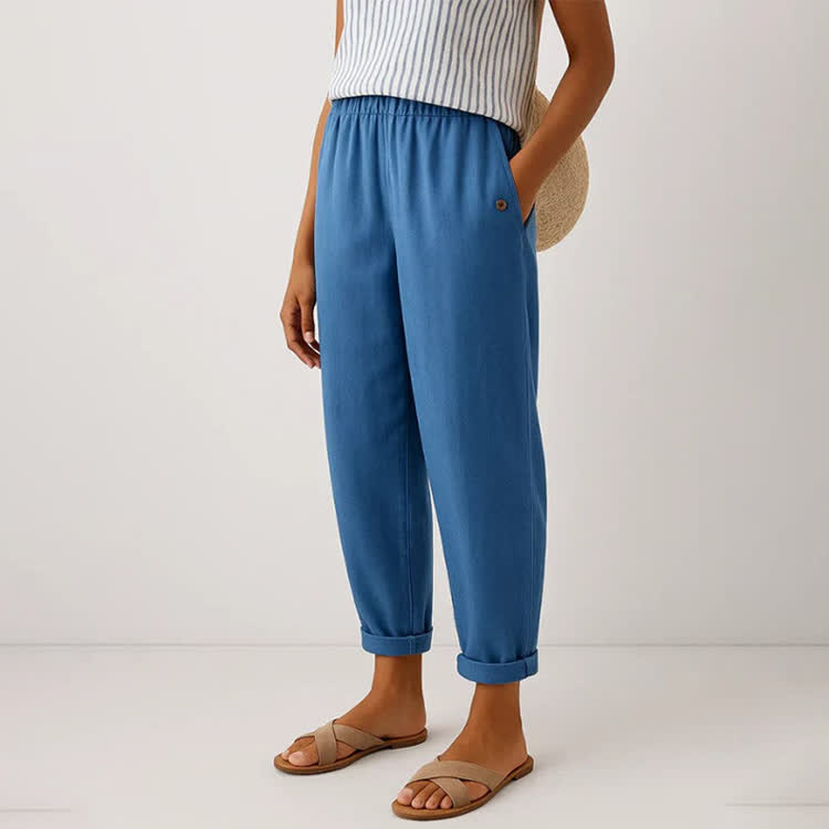 Elegant Solid Cozy Casual Pocket Pants  - Blue - 5XL - image 7