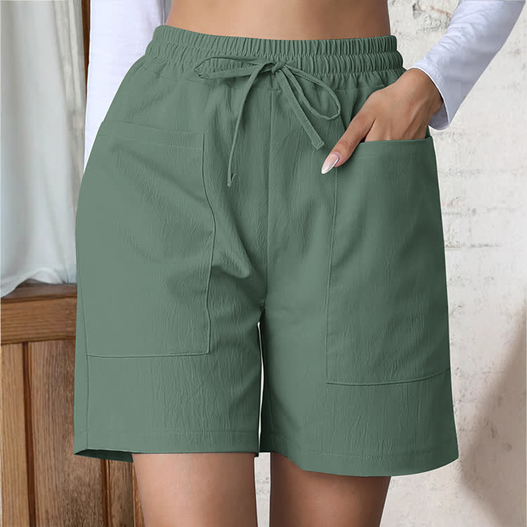 Cozy Solid Texture Large Pockets Short Pants  - Green - 2XL - image 5