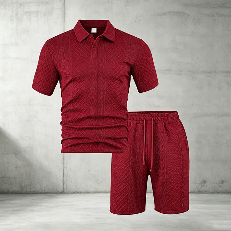 Solid texture Short-sleeve Polo Shirt & Shorts 2-piece Set - image 16