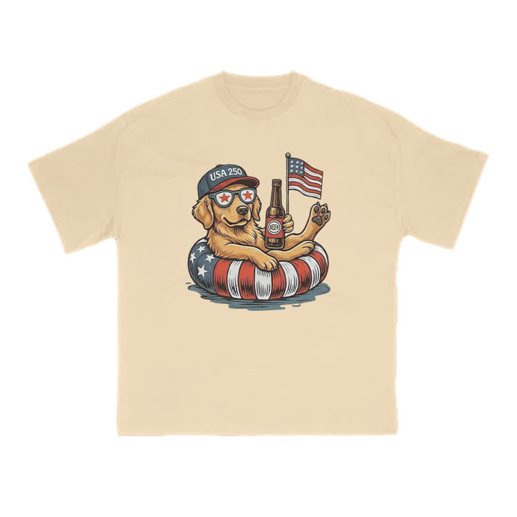 Vintage Patriotic Dog Graphic Crewneck T Shirt - Apricot - US16-18(2XL) - image 13