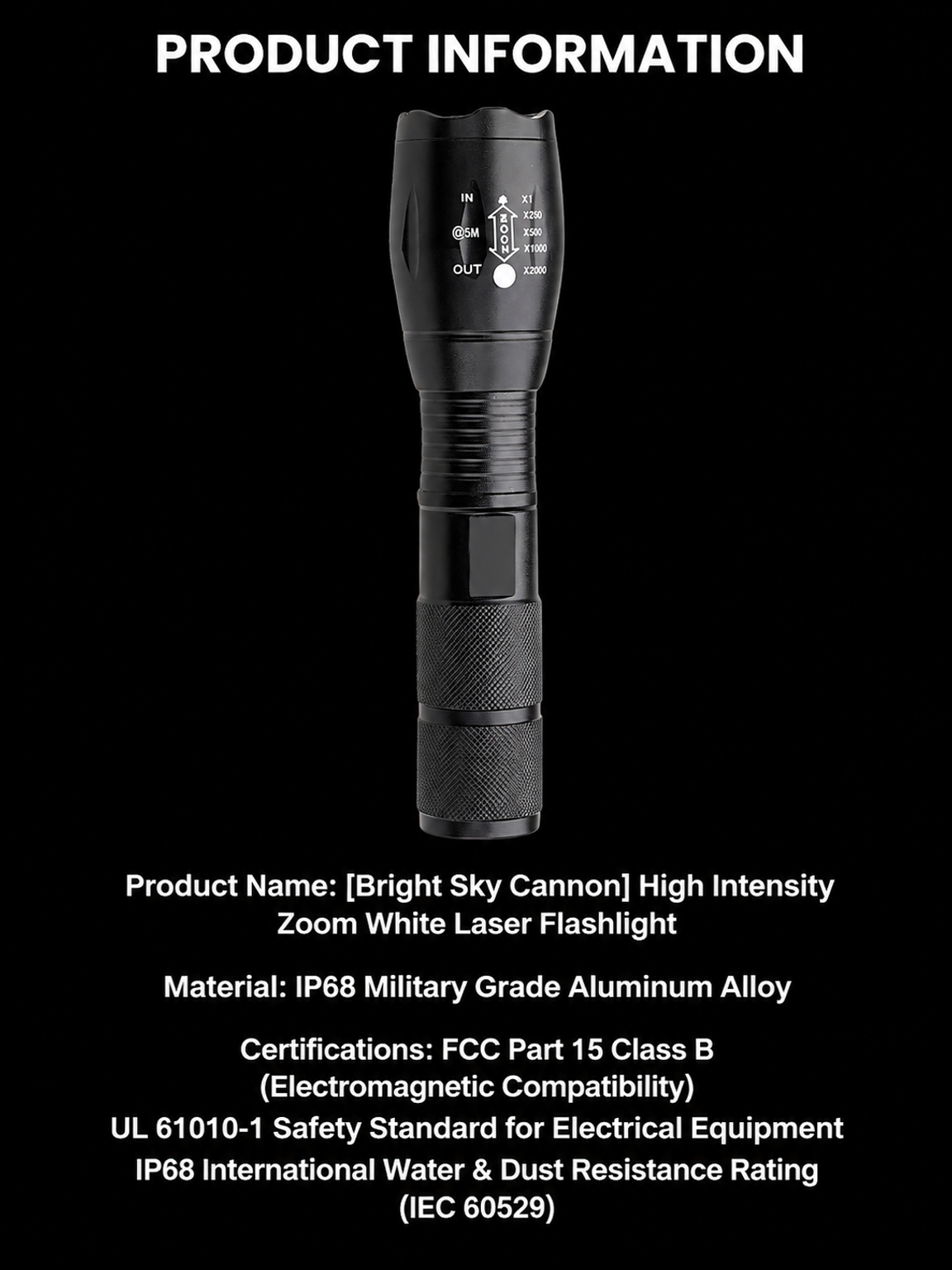 【Ultra Bright Sky Cannon】 High Power Zoomable White Laser Flashlight-20,000 lumens, hyper-focused beam
