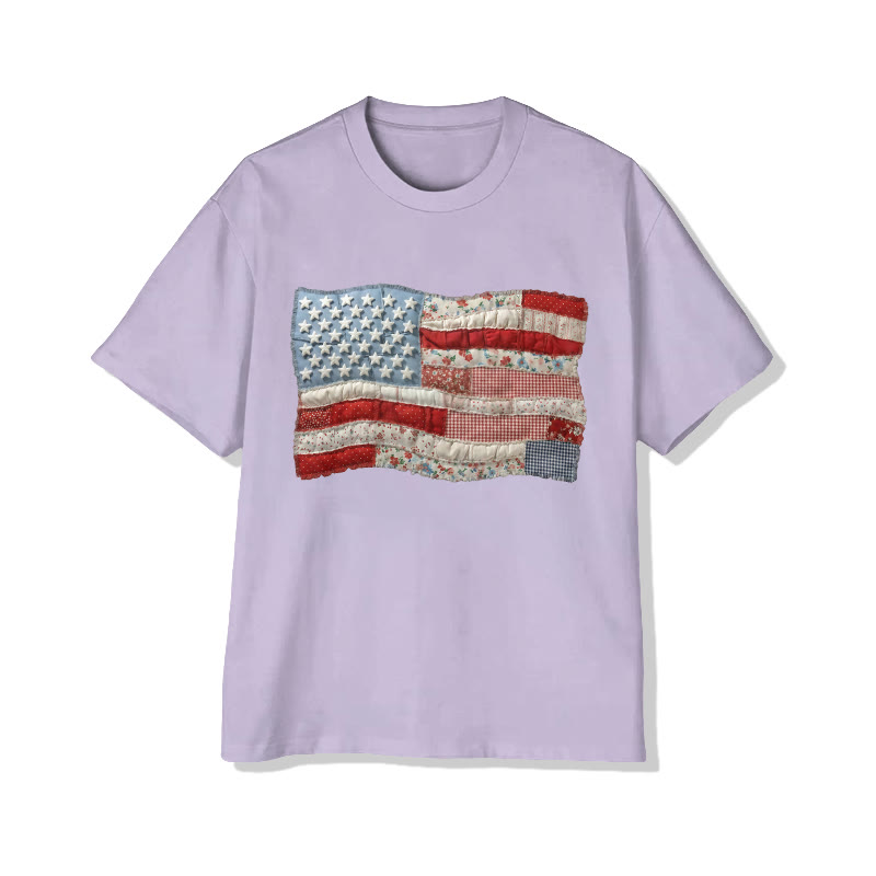 American Flag On Independence Day Print Pattern Cotton Print T-shirt - Light Purple - US16-18(2XL) - image 9