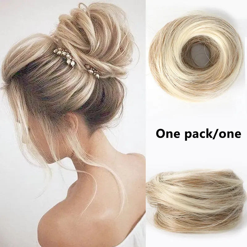 Synthetic Messy Bun Hair Piece forWomen Curly Updo Scrunchie Extension for Instant Volume and a High Crown - Strawberry Blonde to Bleach Blonde Ombre - 3PCS - image 15