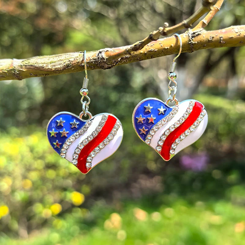 Independence Day USA Heart Stars Wing Alloy Earrings - Heart - one size - image 3