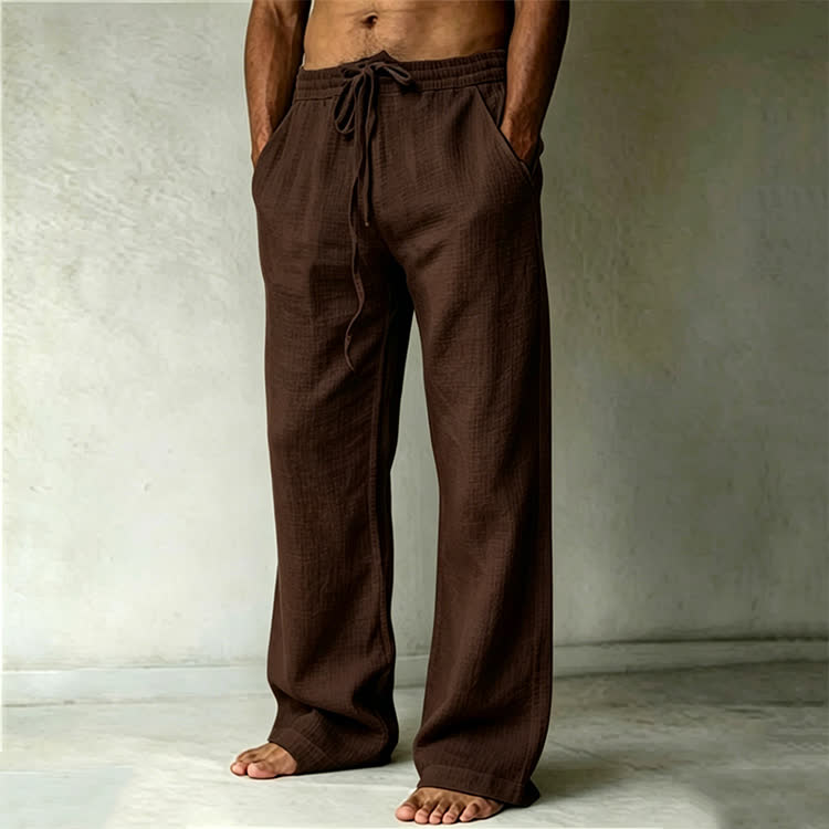 Cozy Solid Drawstring Tie Pocket Straight Leg Trousers - Brown - 4XL - image 5