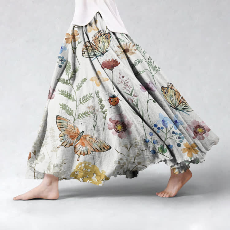 Watercolor Butterflies And Flowers Pattern Print Maxi Skirt - image 4