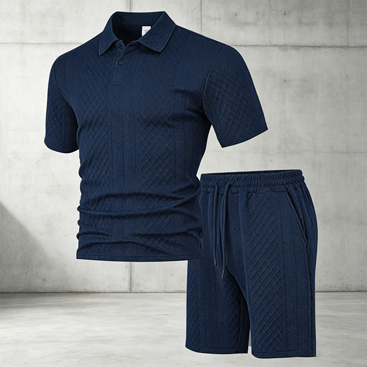 Solid texture Short-sleeve Polo Shirt & Shorts 2-piece Set - image 13