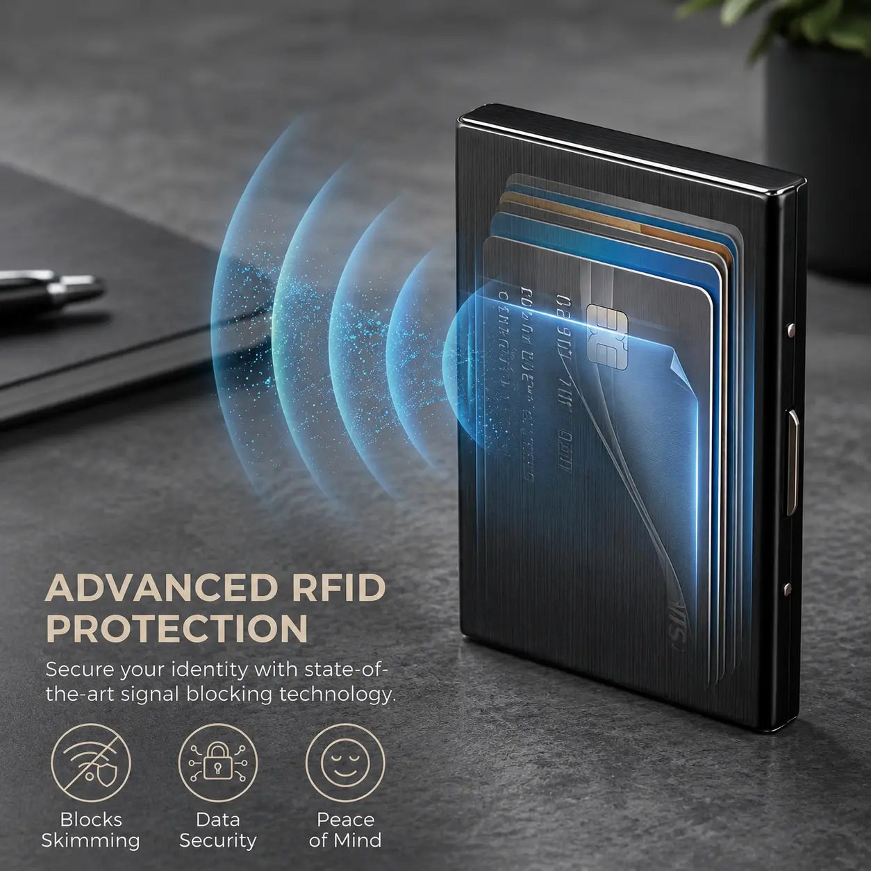 RFID Blocking Stainless Steel Card Holder, Slim Portable Anti‑Theft Metal Credit Card Cas