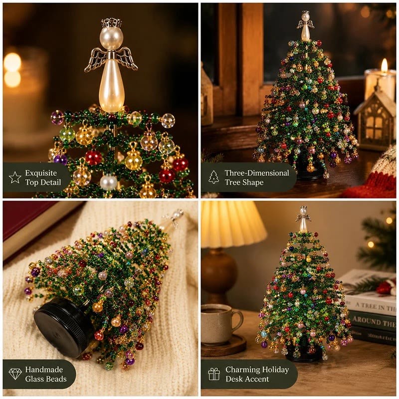 Beaded Tree Angel Topper Glass Beads Desk Accent