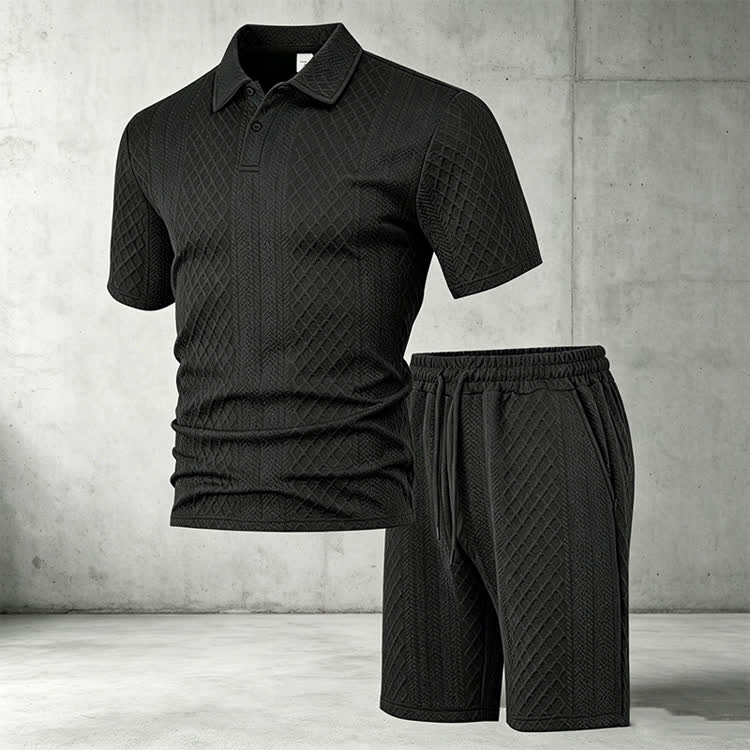 Solid texture Short-sleeve Polo Shirt & Shorts 2-piece Set - image 14