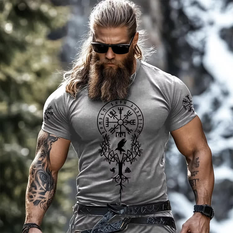 Vintage Viking Tribal Celtic Print Round-neck T-shirt - Grey - 8XL - image 4
