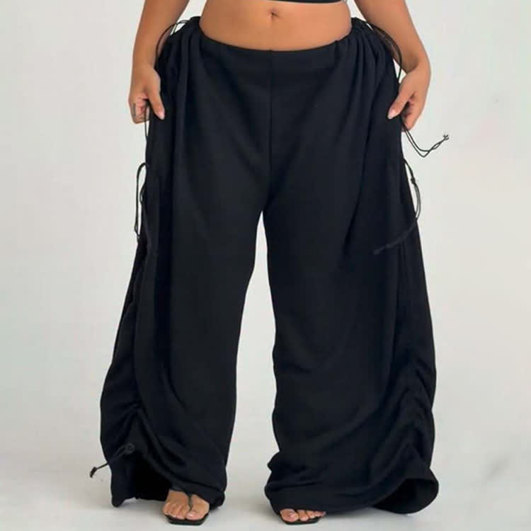 Soid Over Loose Fit With Drawstring Waist And Cuffs Pants - Black - 2XL - image 4