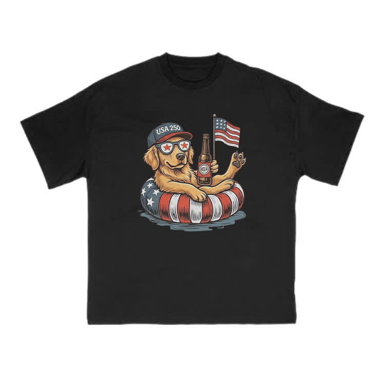 Vintage Patriotic Dog Graphic Crewneck T Shirt - Black - US16-18(2XL) - image 5
