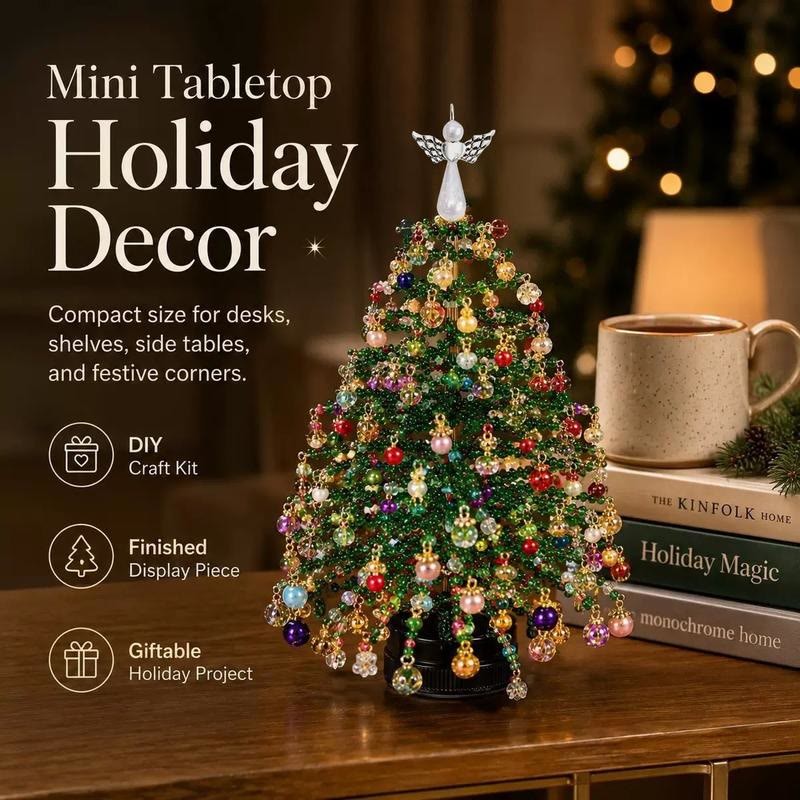 Mini Tabletop Holiday Beaded Tree Desk Display