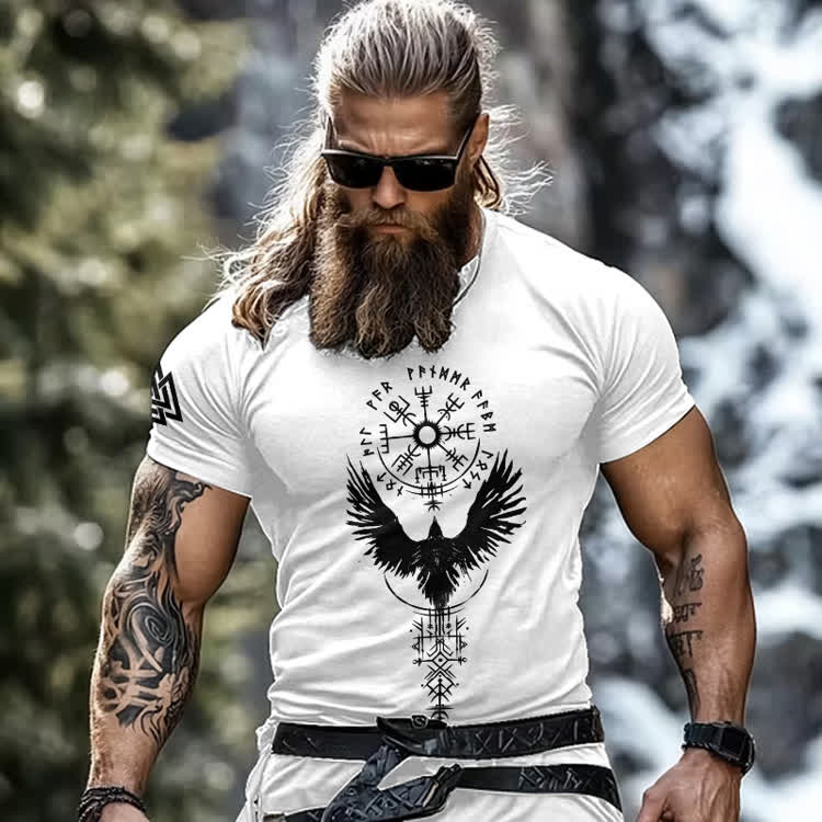 Vintage Viking Tribal Celtic Bird Print Round-neck T-shirt - White - 8XL - image 5