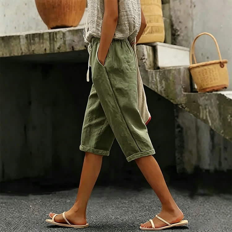 Elegant Solid Casual Pocket Mid Short Pants  - Army Green - US 20 (5XL) - image 5