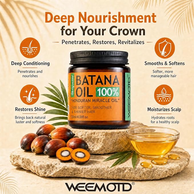 100% Raw Batana Oil for Hair, Unrefined Conditioning Hair & Scalp Oil from Honduras, Moisturizing Hair Mask for Dry Hair, Adds Shine & Softness for Men & Women