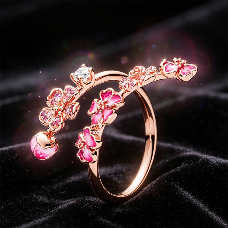 Romantic Bud Peach Blossom White Copper Ring - image 5