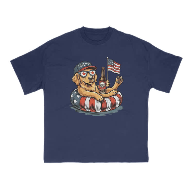 Vintage Patriotic Dog Graphic Crewneck T Shirt - Navy Blue - US16-18(2XL) - image 3