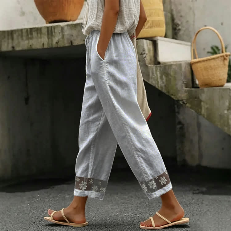 Elegant Solid Cozy Lace Splicing Casual Pocket Pants  - Light Gray - 4XL - image 3