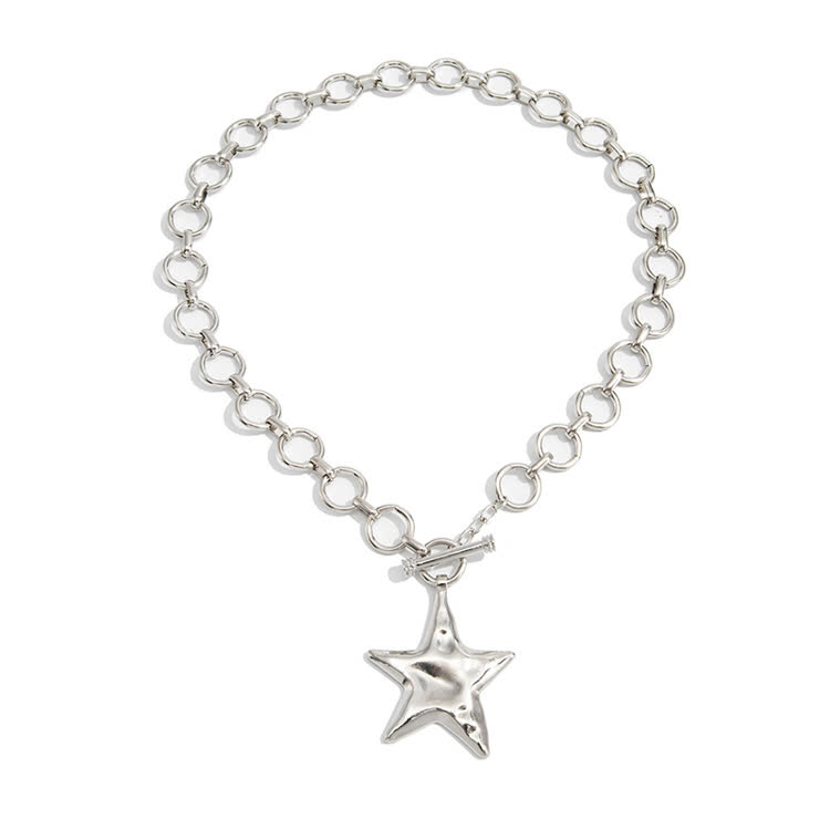 Punk-Style Star Necklace - Silver - 41-50cm - image 5