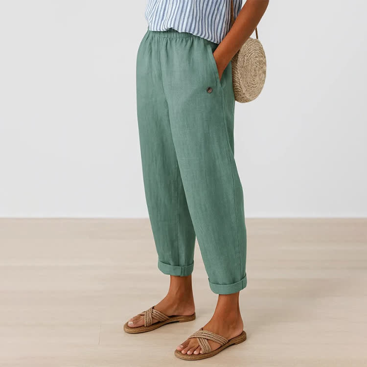 Elegant Solid Cozy Casual Pocket Pants  - Light Green - 5XL - image 9