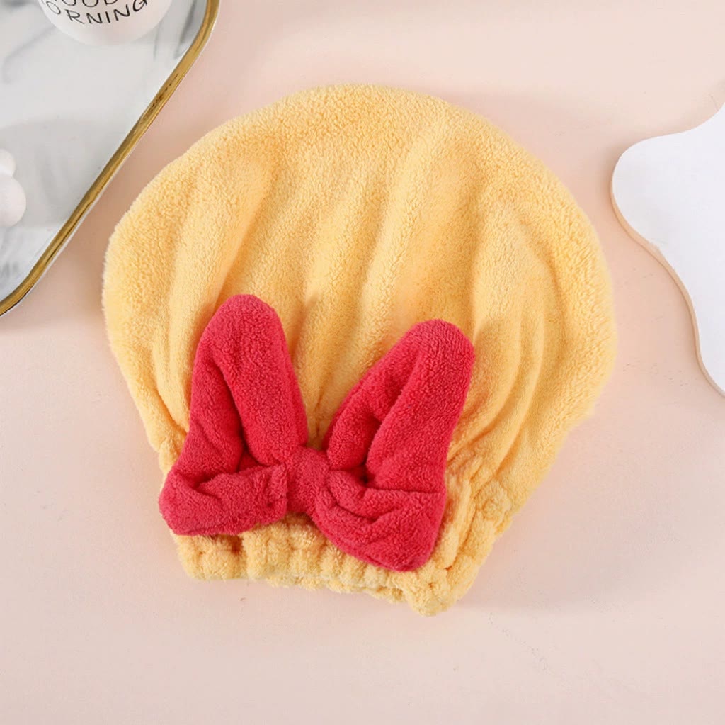 Super Absorbent Hair Towel Wrap for Wet Hair,Microfiber Hair Drying with Caps Bow Design - Brogue Yellow - image 9