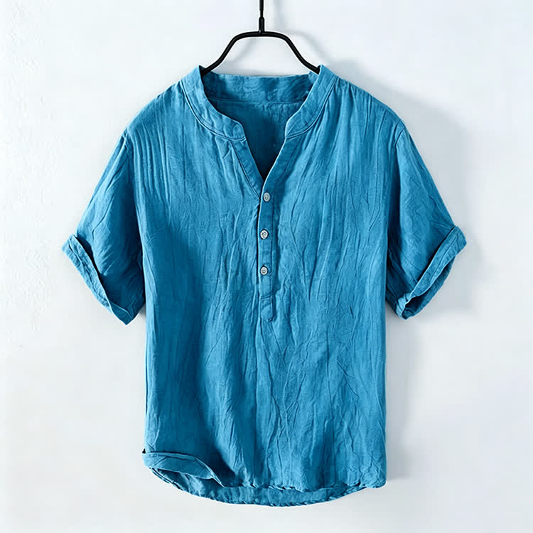 Cozy Fit Solid Short-sleeve Henley Shirt - Lake Blue - 5XL - image 12