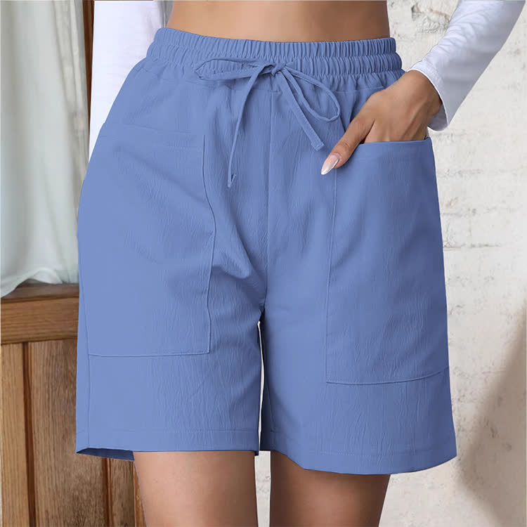 Cozy Solid Texture Large Pockets Short Pants  - Royal Blue - 2XL - image 3