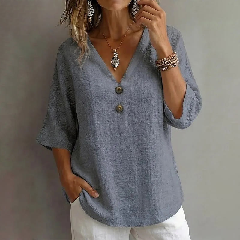 Casual Solid V-neck 3/4 Sleeve Blouse - Grey - 3XL - image 4