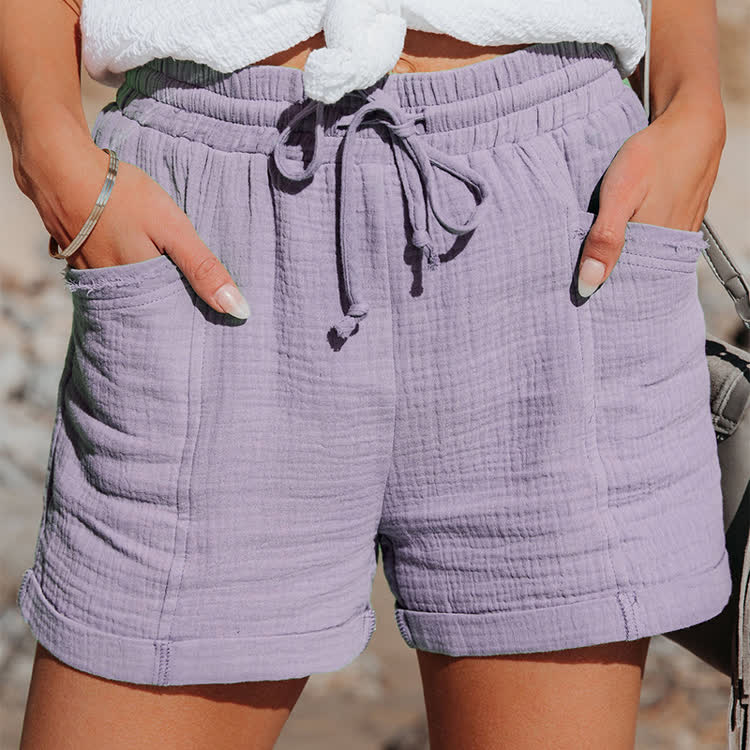 Cozy Solid Texture Large Pockets Short Pants  - Light Purple - 2XL - image 6