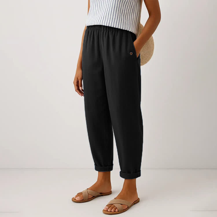 Elegant Solid Cozy Casual Pocket Pants  - Black - 5XL - image 5