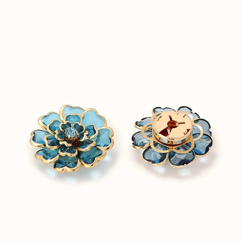 Front and Back View Enamel Floral Button Covers Clasp