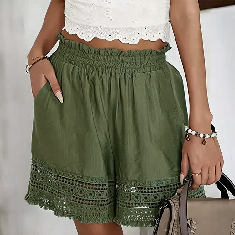 Boho Solid Lace Pocket Short Pants  - Green - 2XL - image 10